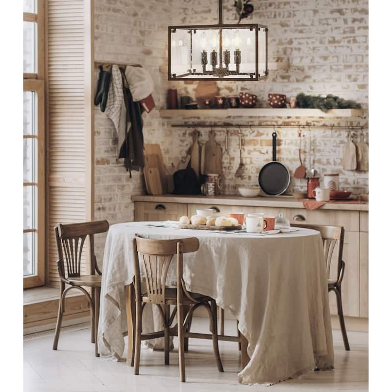 Ogee 13" 4-Light Iron/Seeded Glass Rustic Farmhouse LED Flush Mount, Oil Rubbed Bronze by JONATHAN Y