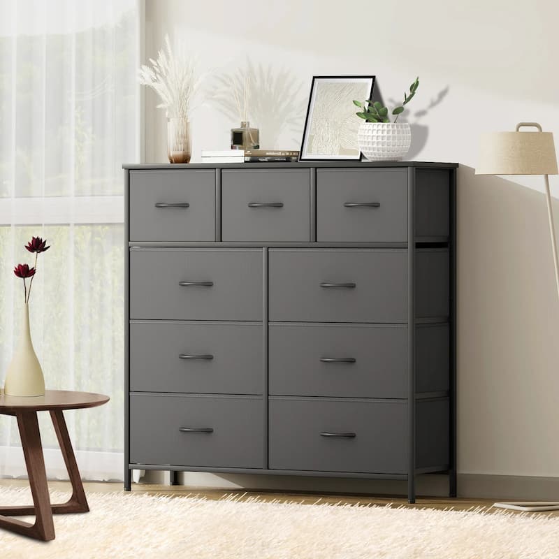 Dresser for Bedroom with 9 Fabric Drawers, Tall Chest Organizer Units for Clothing, Closet, Kidsroom, Storage Tower with Cabinet - Black