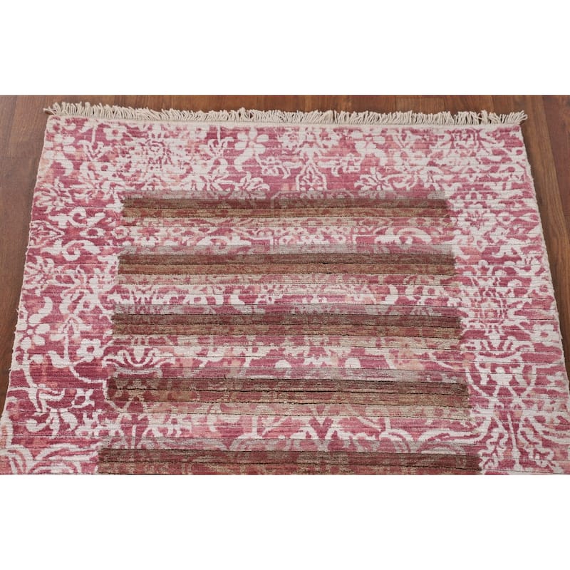 Striped Abstract Oriental Accent Rug Handmade Wool Carpet - 2'8"x 4'9"