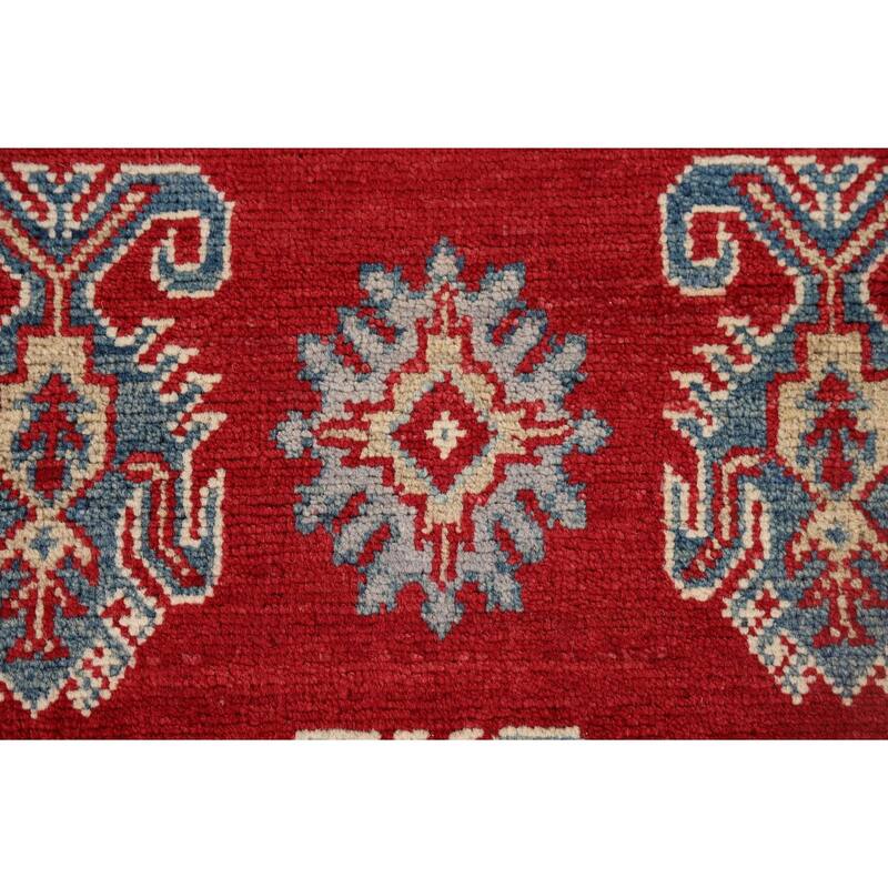 Red Geometric Kazak Oriental Runner Rug Handmade Wool Carpet - 2'8" x 9'4"