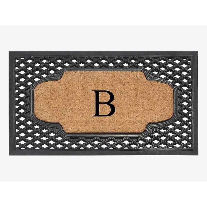 A1HC Mesh Border Rubber and Coir Large Heavy-Duty Outdoor Monogrammed Doormat, 23"X38" Black - B - Black
