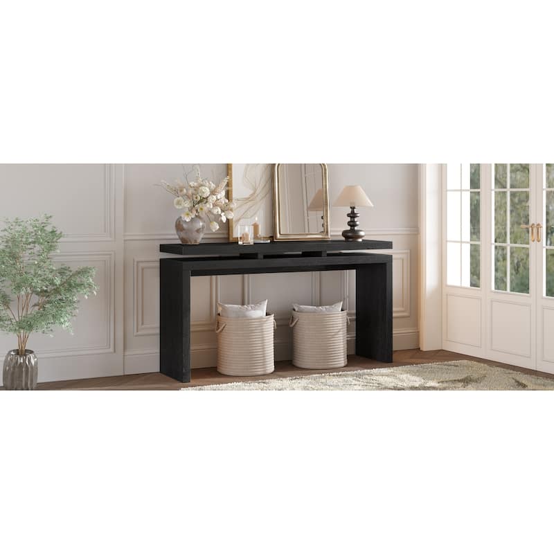 60 Inch Black Solid Wood Console Table for Living Room