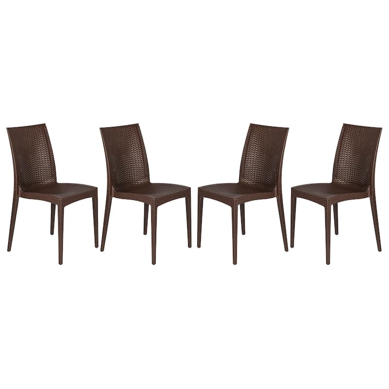 Outdoor Patio Dining Chairs, Set of 4 Stackable Polypropylene Chairs with Woven Design for Garden, Deck, or Pool