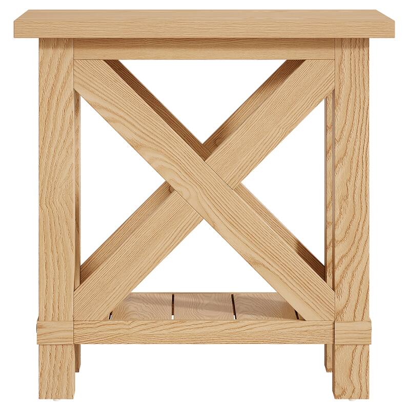 Farmhouse 2-Tier End Side Table Nightstand for Living Room Bedroom