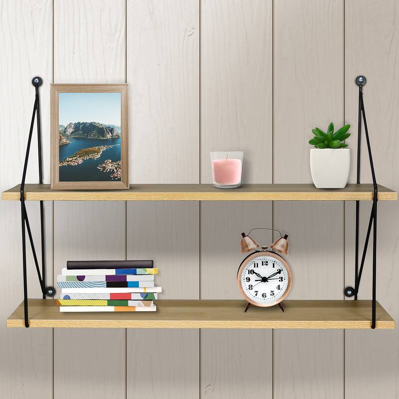 Sorbus Floating Shelf with Metal Brackets — Wall Mounted Rustic Wood Wall Storage - 23.62" L x 6" W x 15.75" H