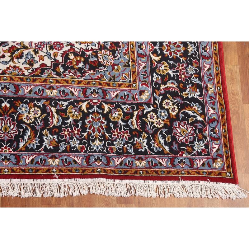 Traditional Red Kashan Turkish Area Rug Floral Machine-Made Carpet - 9'8" x 12'9"