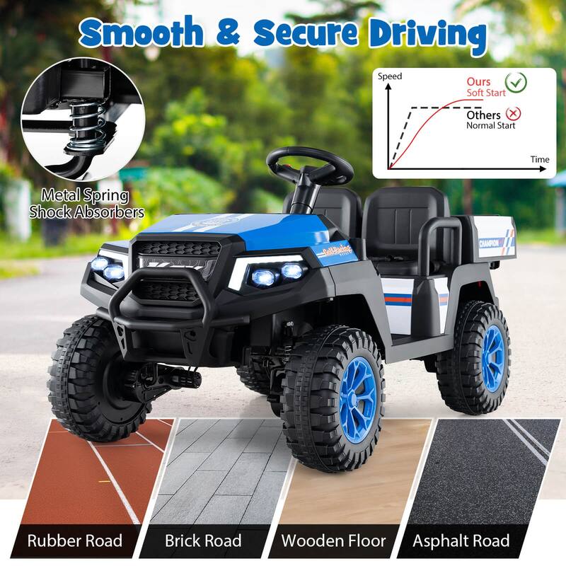 Kids Ride On Golf Cart with Remote 24V Rechargeable Battery USB Music and Sun Awning - 53.5" × 28" × 45" (L x W x H)