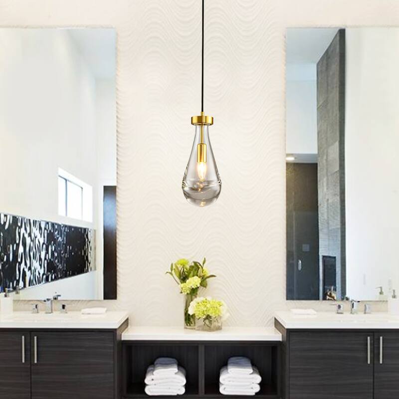 Modern Contemporary 1-Light Mini Glass Teardrop Pendant Light for Kitchen Island - 1-LIGHT