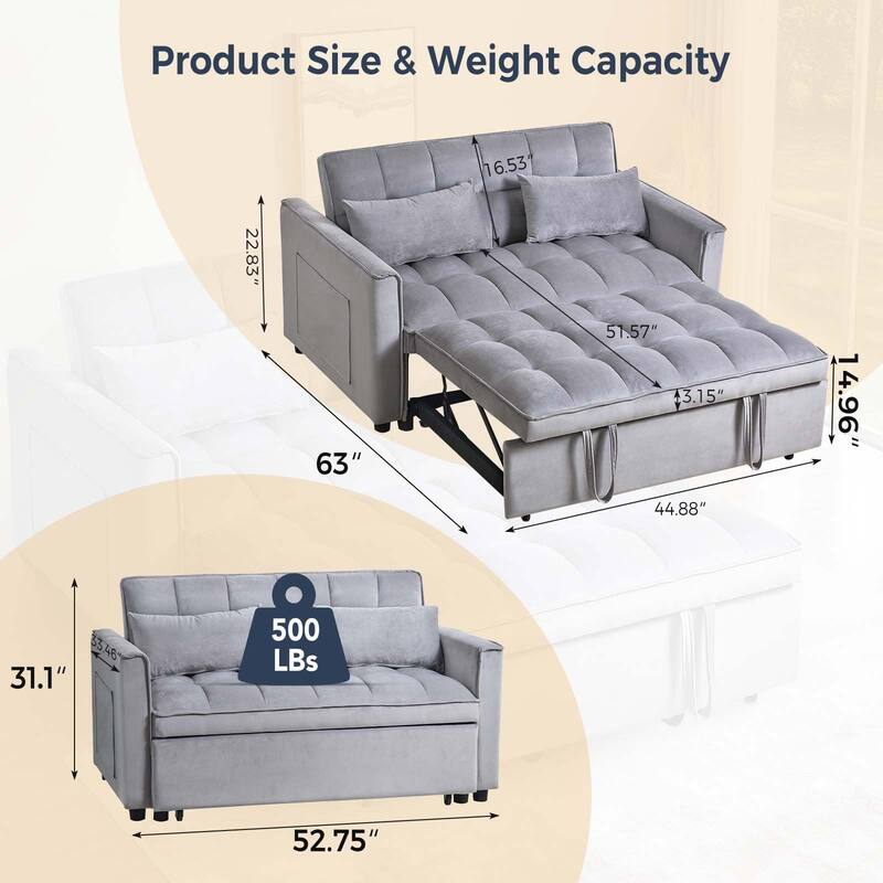 3 in 1 Velvet Sofa Bed with Adjustable Backrest