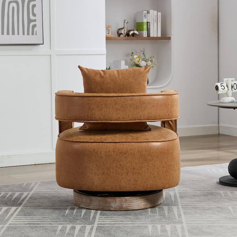 Modern PU Accent Chair Sofa Chair with Wide Seat & Curved Back, Swivel Open Back Barrel Chair Lounge Chair