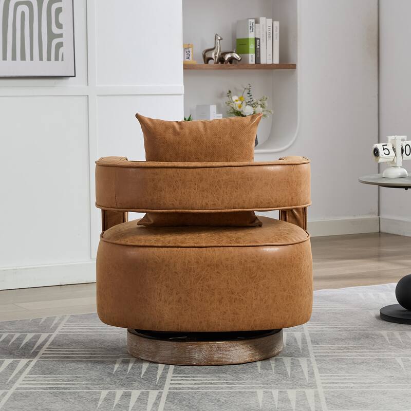 PU Leather Swivel Chair with Wood Base