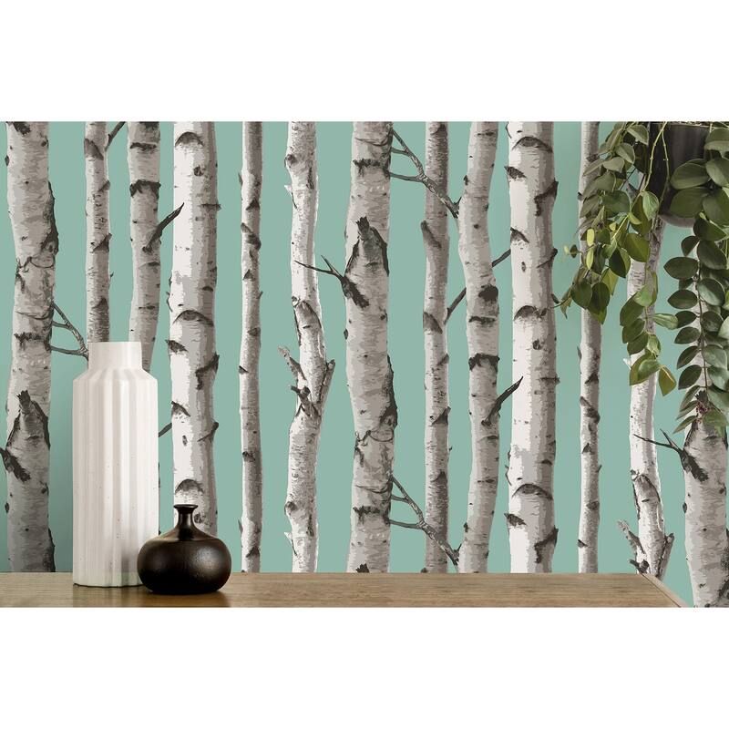 Fine Decor Chester Aqua Birch Trees Wallpaper