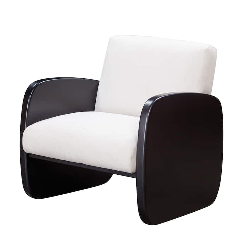 HomeRoots 29" White And Black Linen And Wood Arm Chair - 28.54' X '27.95' X '23.94