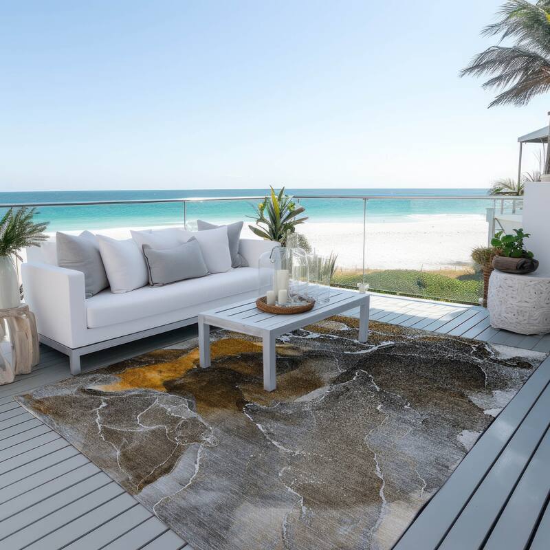 Almona Artistic Abstract Weather Resistant Sleek Contemporary Outdoor Rug