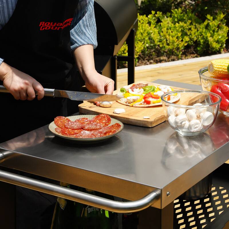 Royal Gourmet Movable 3-Shelf Grill Table with Removable Trash Bag Holder