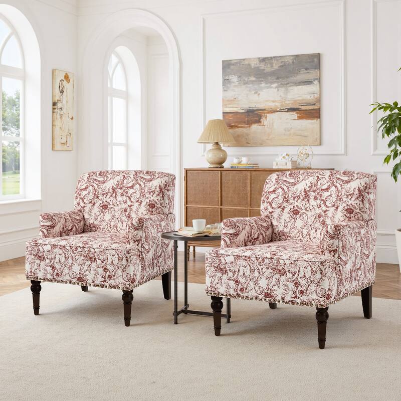 Linen Upholstered Armchair Nailhead Trim Accent Chair