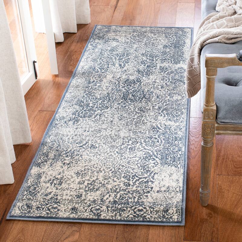 SAFAVIEH Noble Carlota Modern Oriental Polyester Rug - 2'2" x 6' Runner - Blue/Ivory