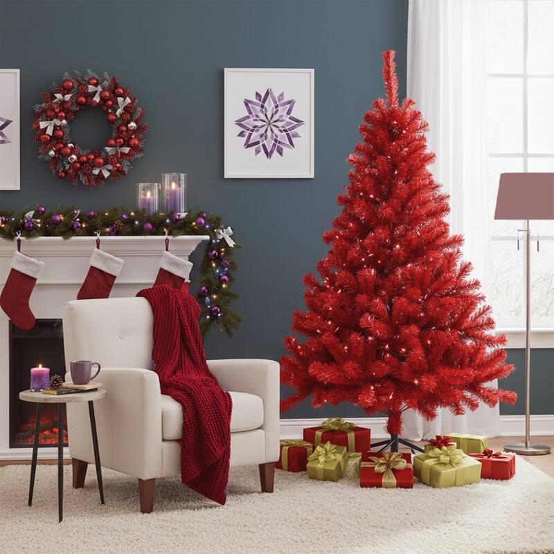 6' Scarlett Red Pine Artificial Christmas Tree, Unlit - 6 Foot