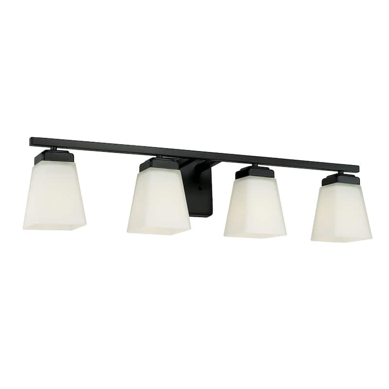Baxley 30-inch 4-light Bath/ Vanity Fixture w/ Soft White Glass - Matte Black