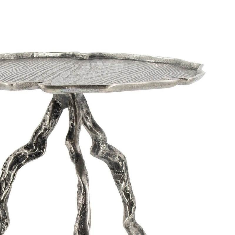 24 Inch Accent Table, Aluminum Metal Branch Tripod Legs, Antique Silver - 23.5 H x 15.5 W x 15.5 L Inches