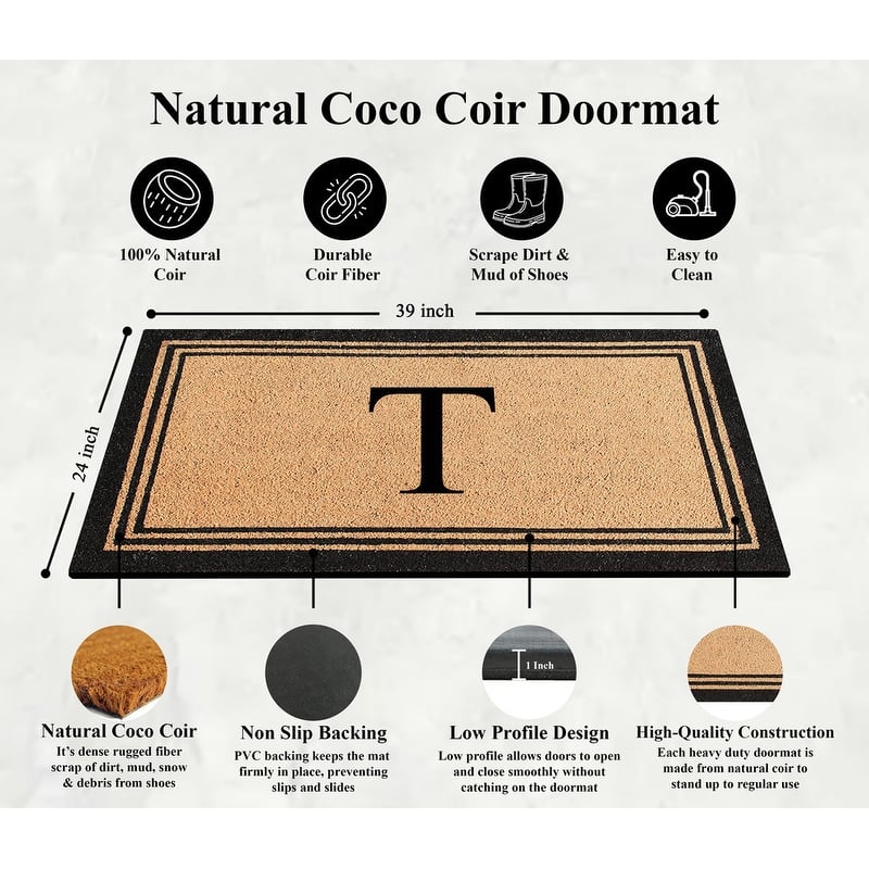 A1HC Pure Natural Coir Monogrammed Heavy Duty PVC Backing Doormat