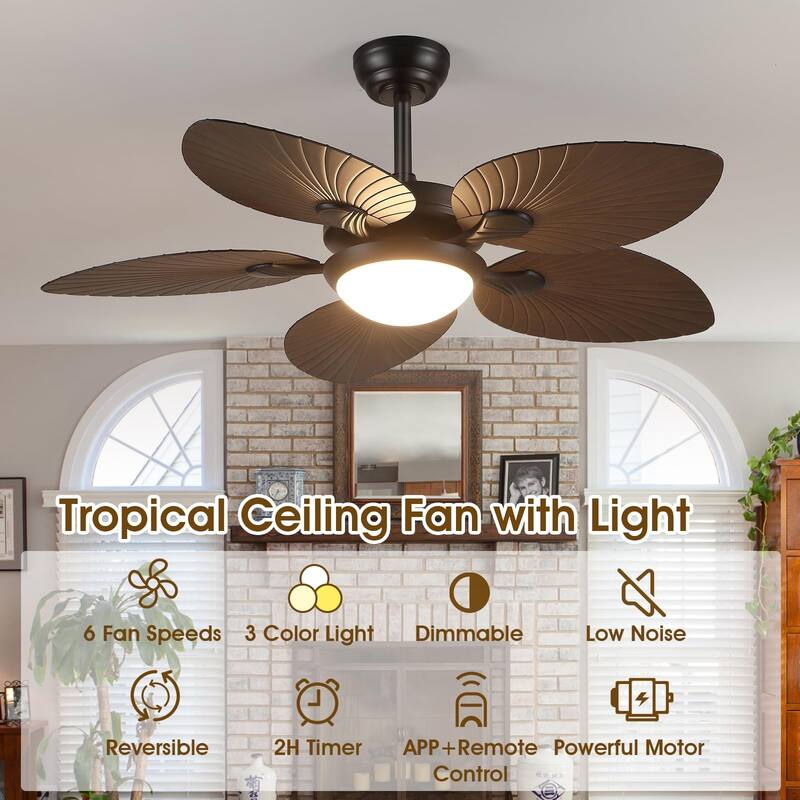 44" Tropical Ceiling Fan with Light and Remote,Outdoor Ceiling Fan, Waterproof - 44 Inches