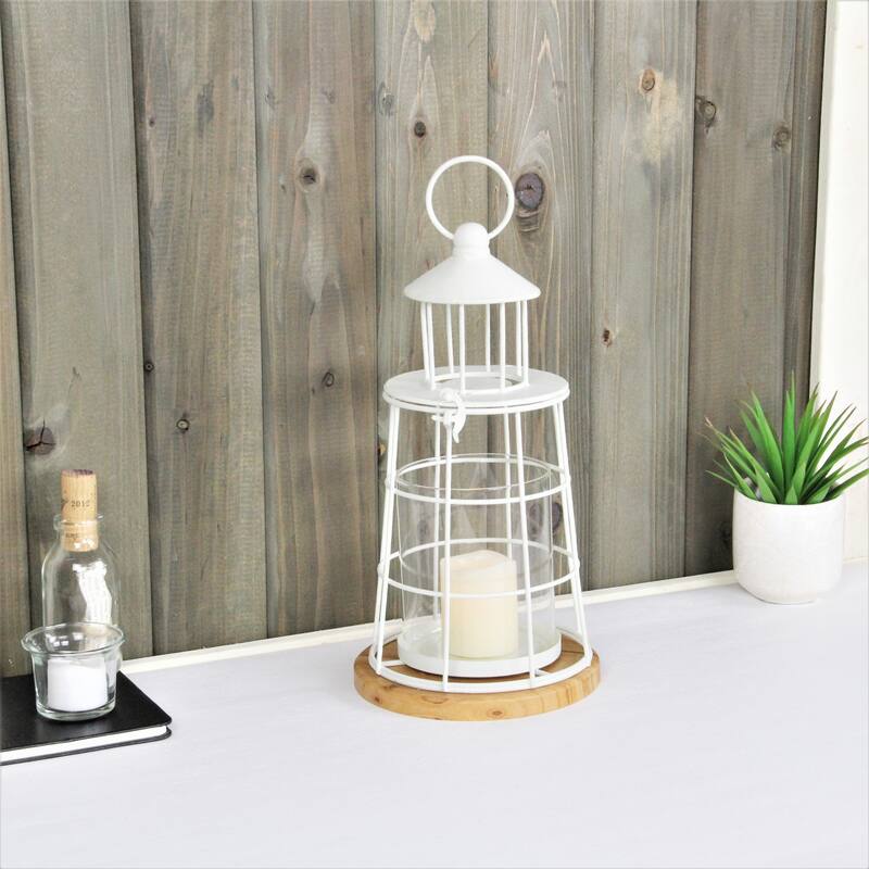 Caler White Metal Large Lighthouse Styled Lantern