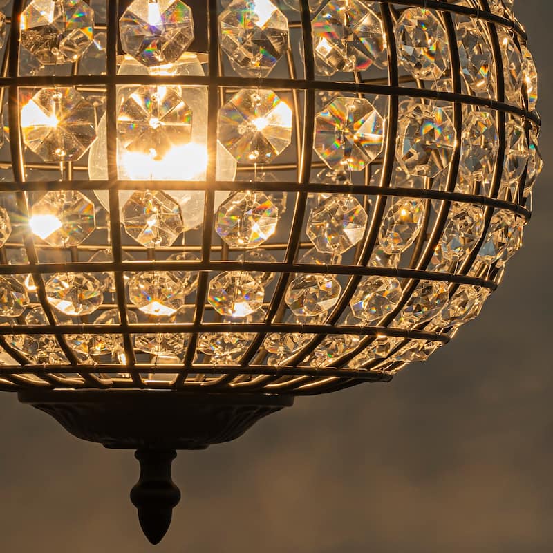 Retro French 4/5-Light Antique Brass Globe Crystal Chandelier for Living/Dining Room