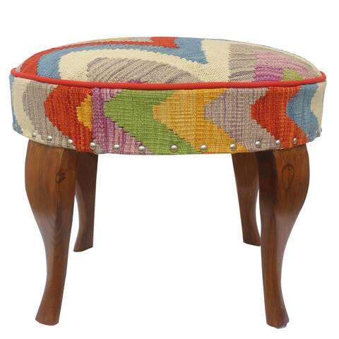 Retro Tucker Handmade Kilim Upholstered Ottoman