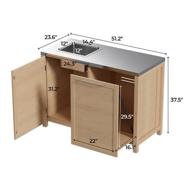 dimension image slide 6 of 13, 100% Solid Wood Outdoor Kitchen Cabinet Set, Modular Patio BBQ Island Sideboard Buffet Pantry