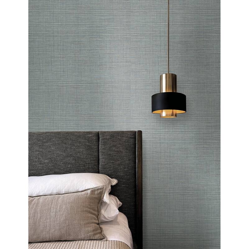 York Wallcoverings Lotus Silk Steel Blue Wallpaper