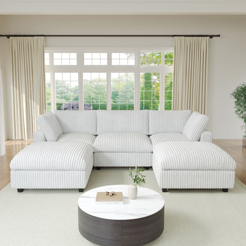 Soft Plush Upholstered Modular Sectional Sofa U-shaped Down Filled Living Room Couch-5 Seaters/6 Seaters - Beige-5 Seater