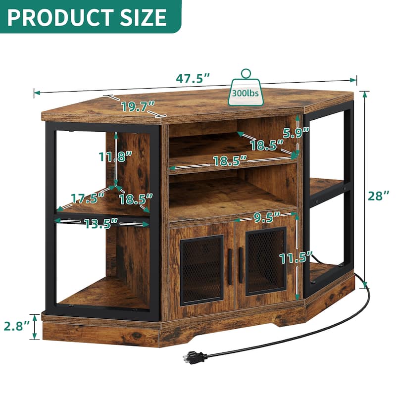Farmhouse Corner TV Stand Entertainment Center Media Console for TVs up to 55" with Power Outlet