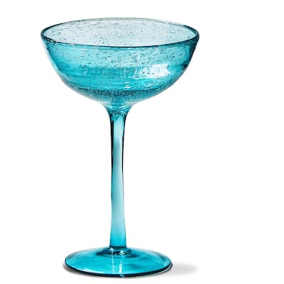 Bubble Glass Coupe Aqua Wine Glasses - Everyday Drinkware, Hand Wash Only, 6.5" H x 4.5" L x 4.5" W, Aqua Blue