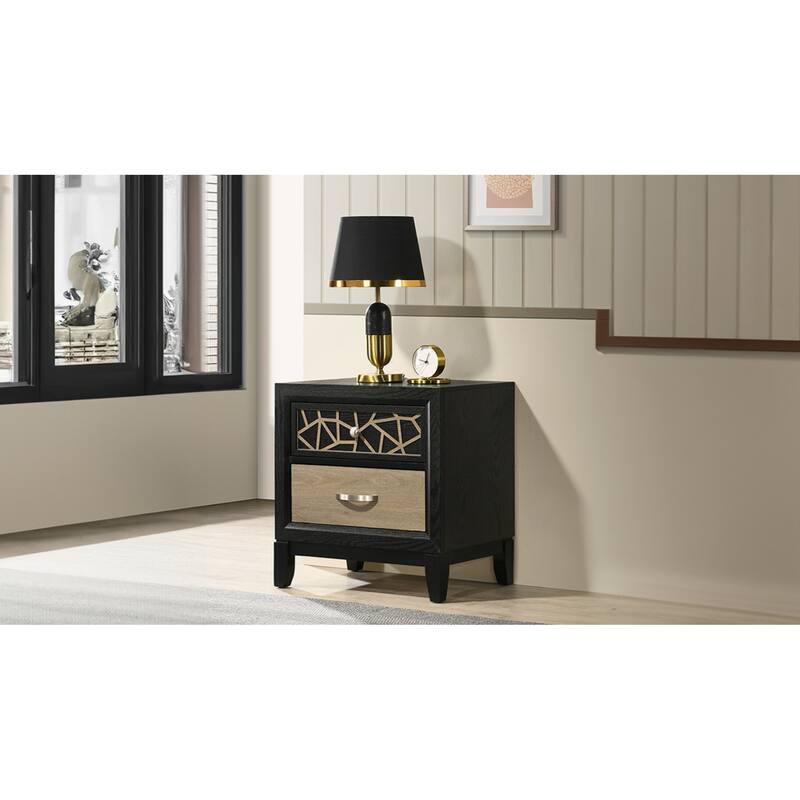 Selena Modern & Contemporary Nightstand Made with Wood in Black and Natural - Black+Natural