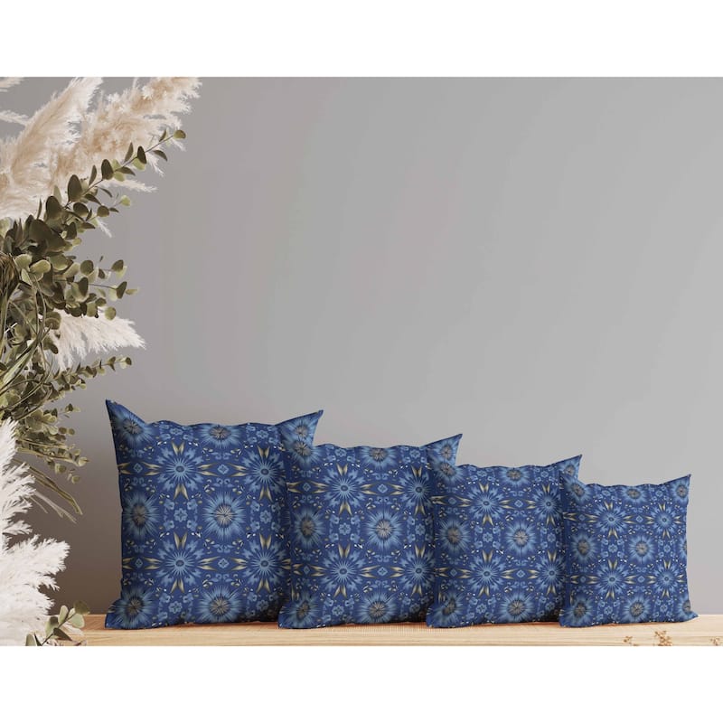 Batik Bliss Indoor/Outdoor Reversible Throw Pillow Blue and Grey