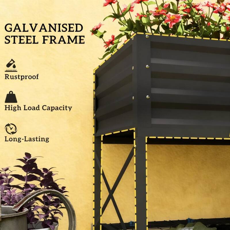 Elevated Gardening Bed with Bottom Storage Shelf for yard patio garden