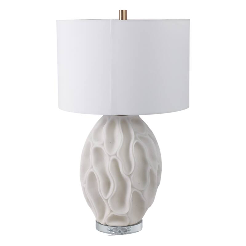 Stone Table Lamp with Sculpted Textured Base Fabric Shade - 27" White - 16" x 16" x 27"