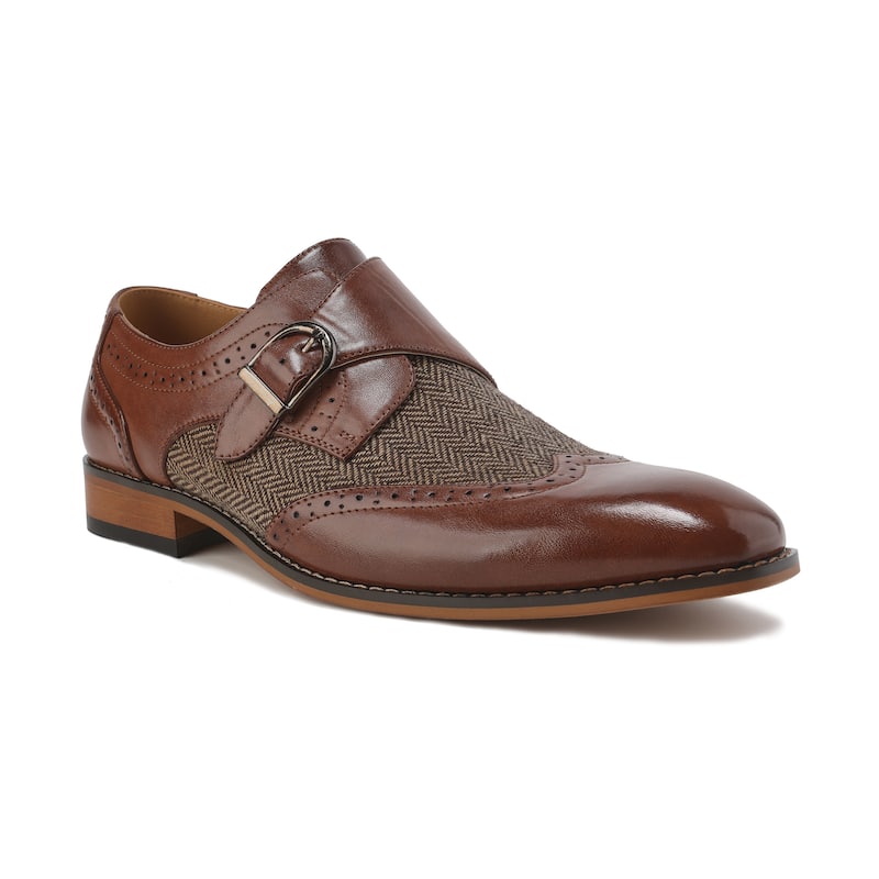 Gino Vitale Mens Monk Strap Herringbone Dress Shoes