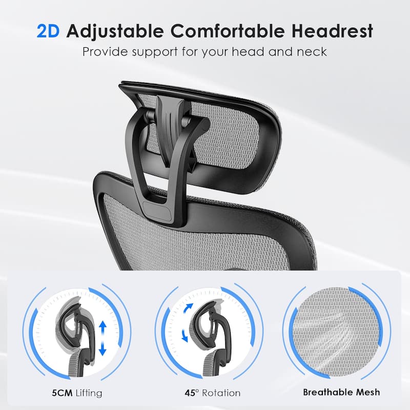 Ergonomic Office Chair,Mesh Desk Chair with Adjustable Lumbar Support and Headrest,Computer Chair with 3D Armrest Swivel Chair