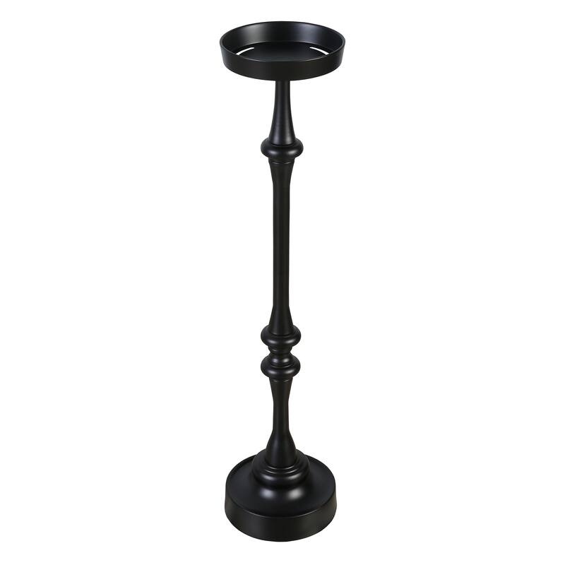 Glam Black Powder-Coated Steel Martini Pedestal Side Table, Indoor/Outdoor, Black
