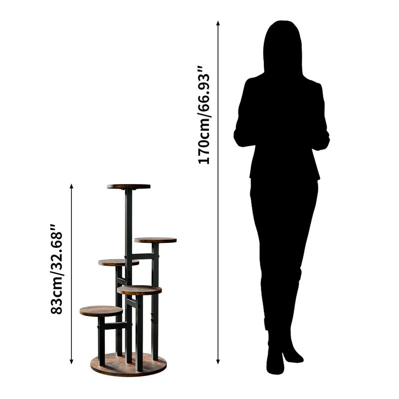 Corner 5 Tier Tall Plant Flower Stand with Round Shelves Flowers Organizer Rack for Indoor Outdoor - 12.99x32.68 in