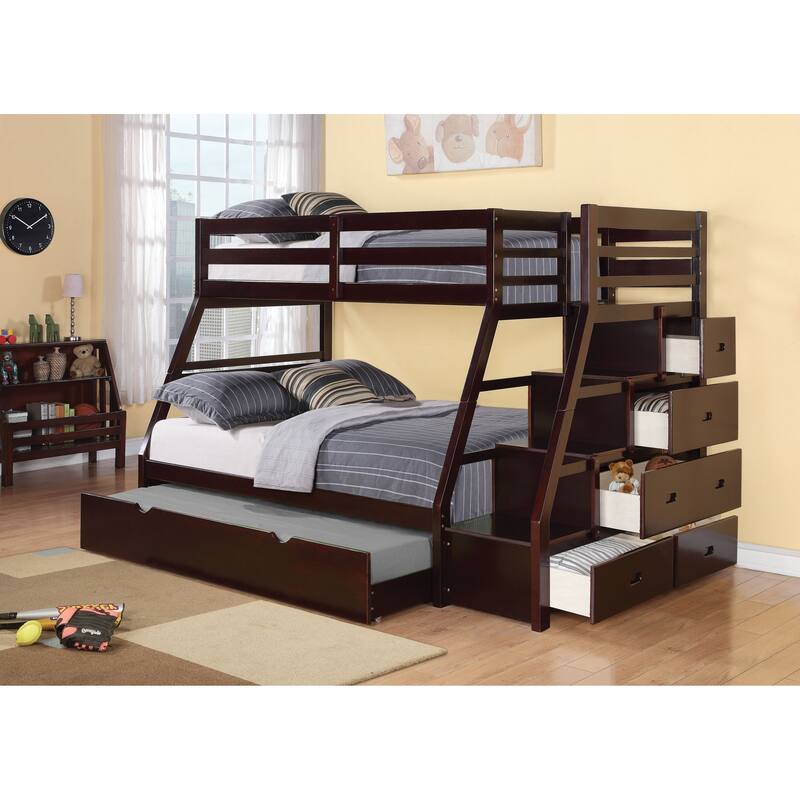 Farley Twin Over Full Bunk Bed with Storage Ladder and Trundle - Espresso