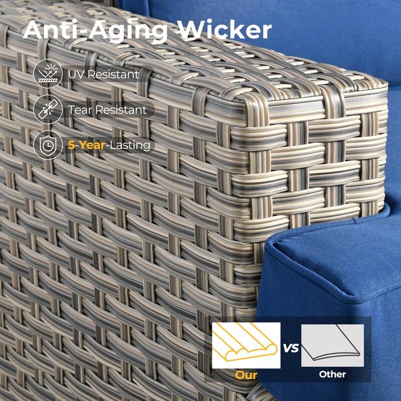 HOOOWOOO 9-piece Outdoor Wicker Furniture Swivel Rocking Chair Set with Fire Pit Table