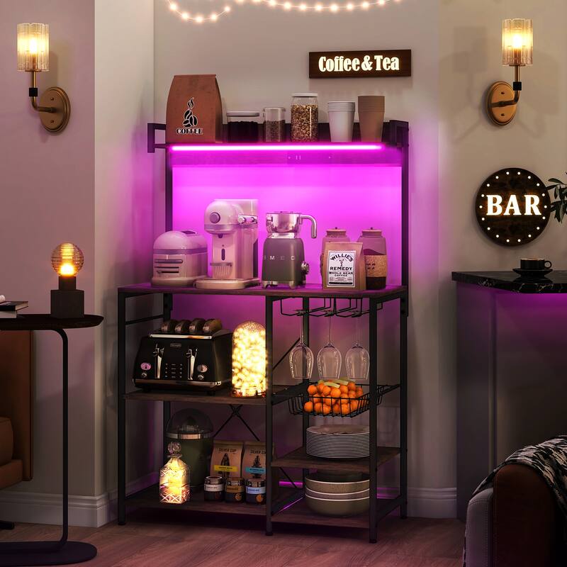 Industrial Baker's Rack with Power Outlet and LED Lights, Storage