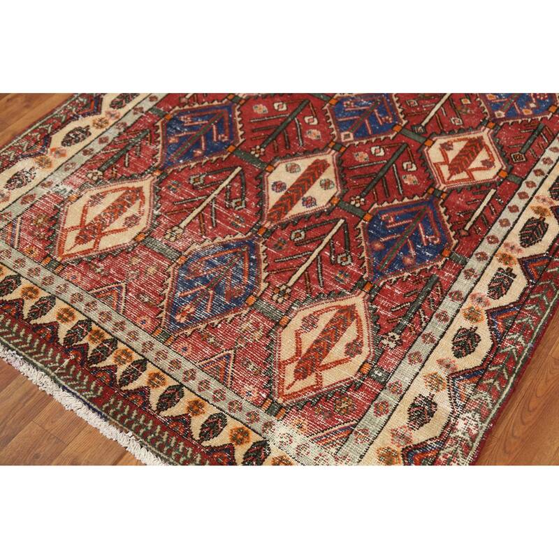 Hand Knotted Oriental 100% Wool Carpet Traditional Geometric Red Bakhtiari Area Rug - 4' 11'' X 3' 10''