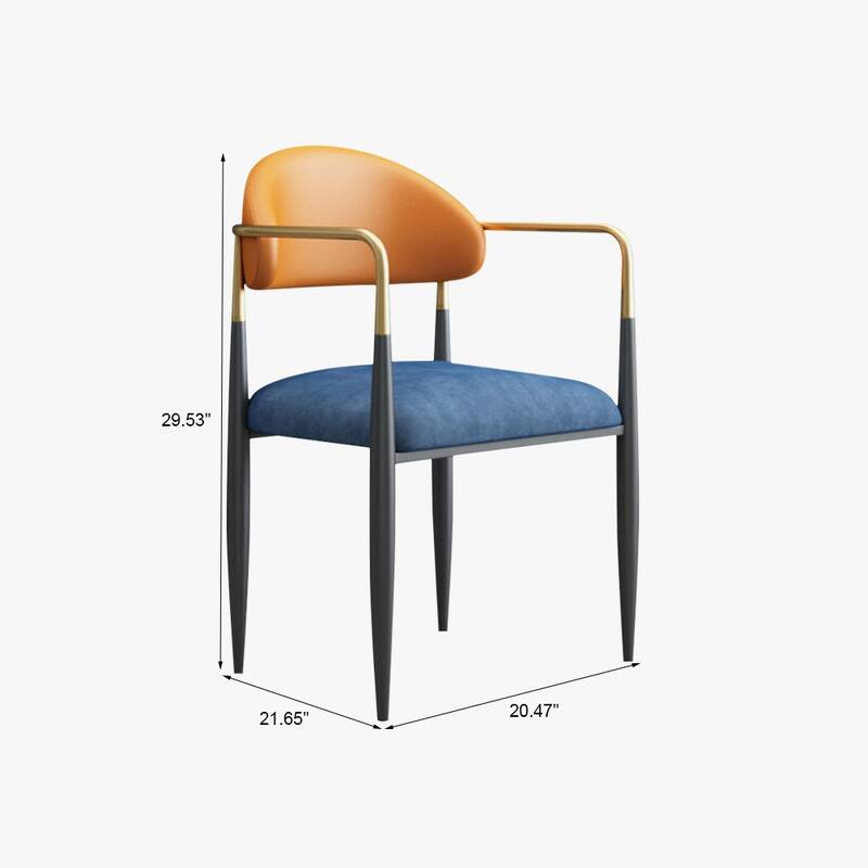 Modern Dining Chairs with Velvet Accent, Arm Chairs with PU Leather Back Pull and Metal Leg