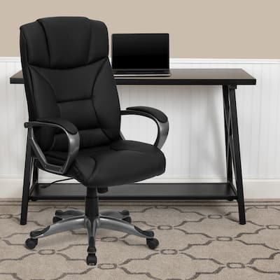 High Back LeatherSoft Executive Swivel Office Chair w/Lip Edge Base & Arms