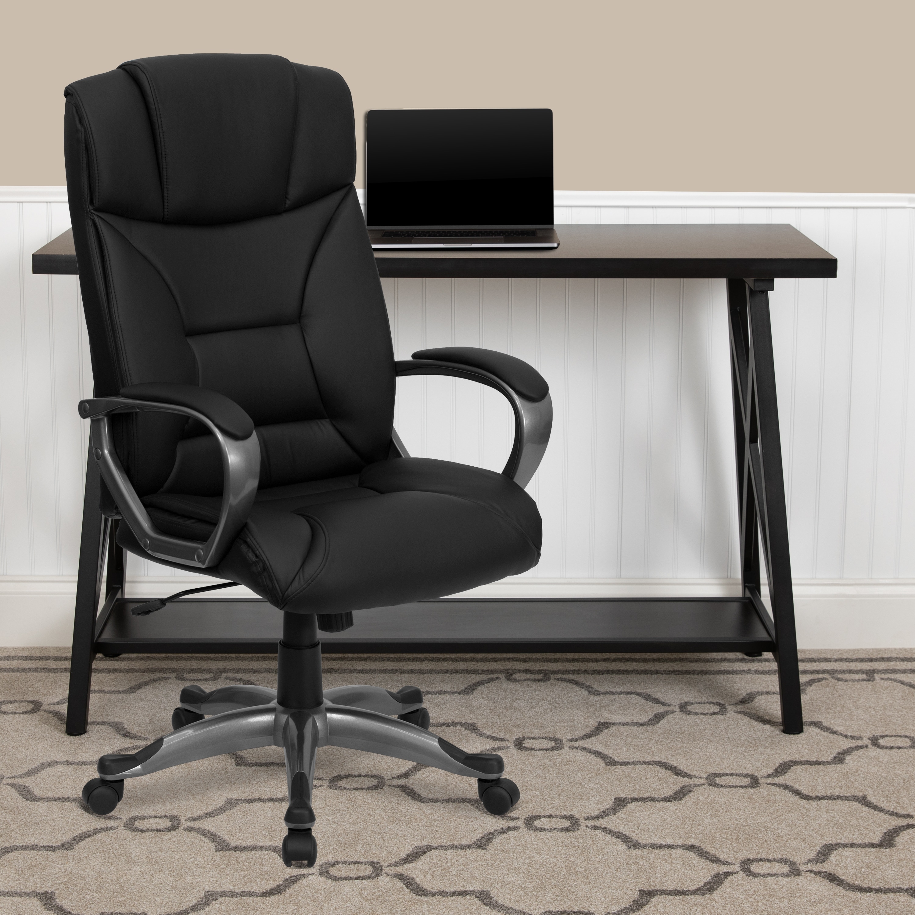 High Back LeatherSoft Executive Swivel Office Chair w/Lip Edge Base & Arms