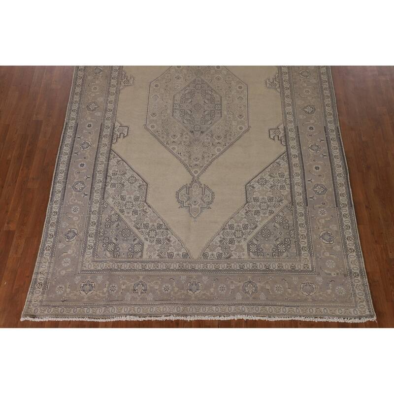 Geometric Tabriz Persian Vintage Area Rug Hand-Knotted Wool Carpet - 7'6"x 11'7"